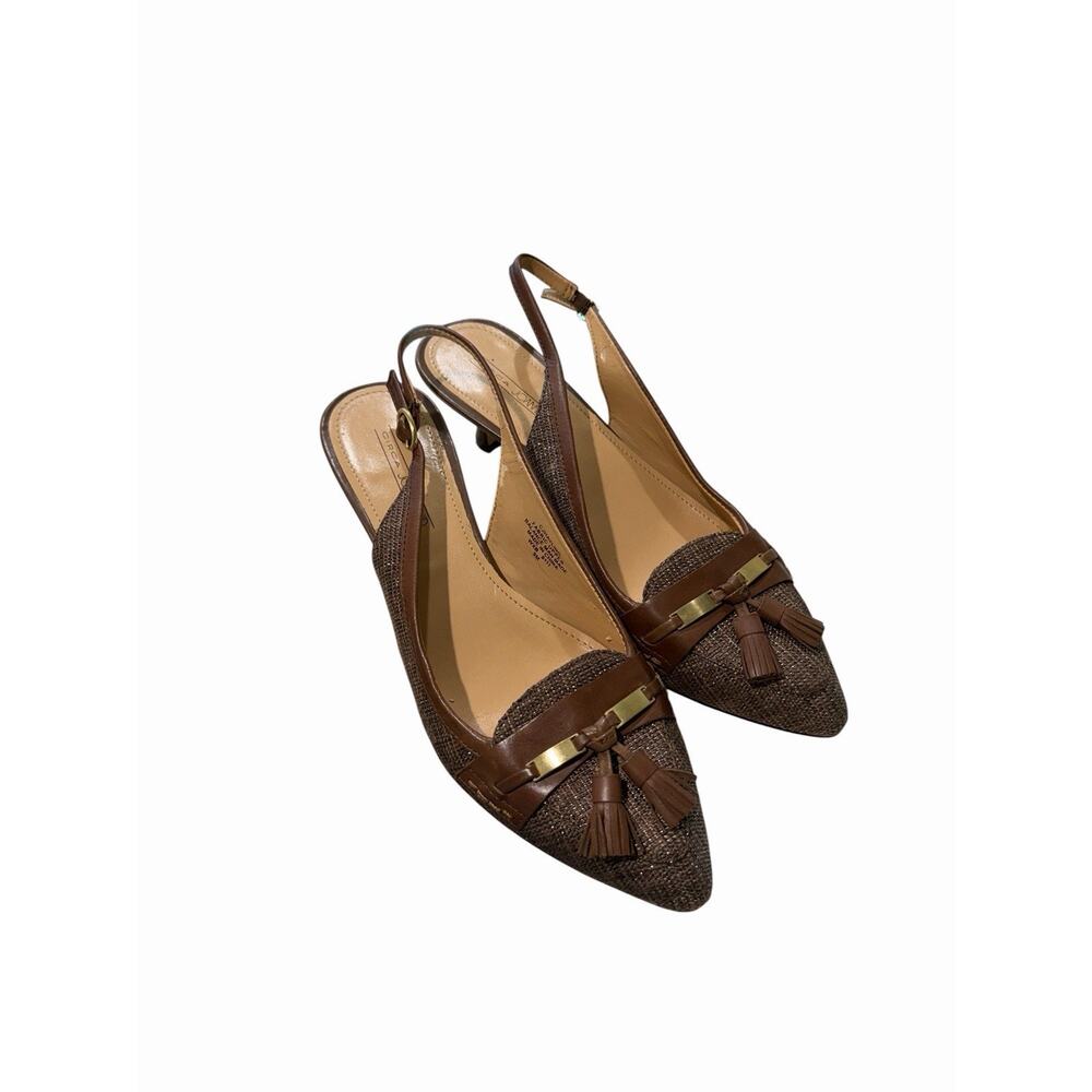 Vintage New CIRCA JOAN & DAVID Womens 9M Brown Kitten Heel Luxe Slingback Prep